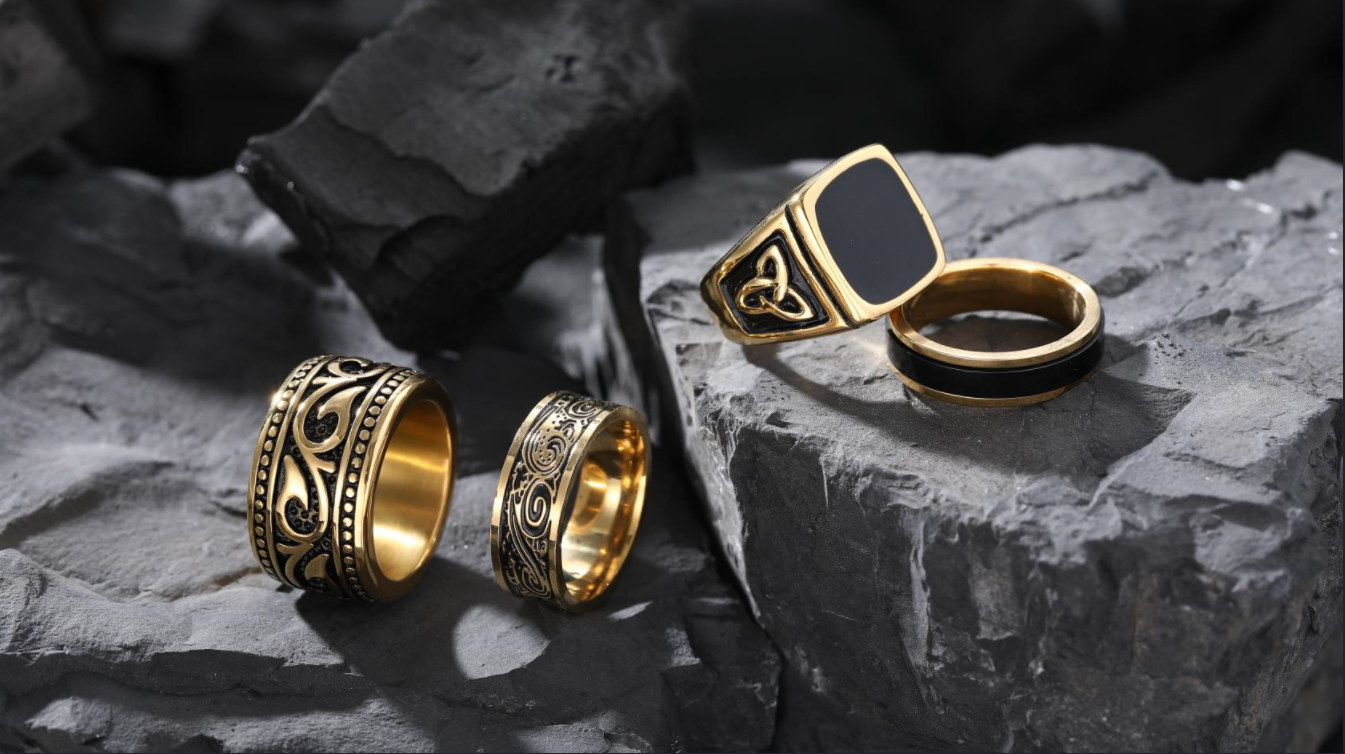 Jstyle 4Pcs Stainless Steel Vintage Signet Rings for Men Biker